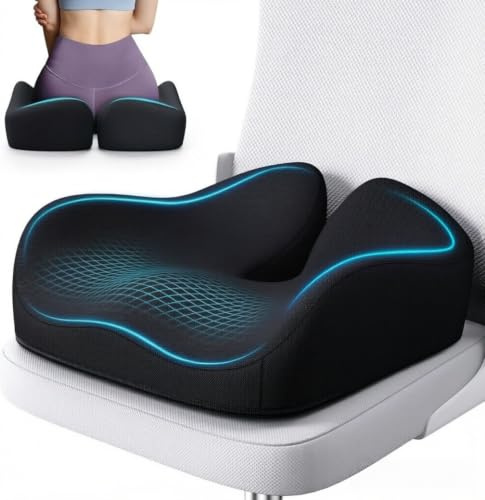 Benazcap Memory Foam Seat Cushions for Office Chair, Car Seat Cushion,Black | Ergonomic Office Chair Cushions & Wheelchair Cushions for Reducing Tailbone Pressure, Provides Great Comfort and Back Support