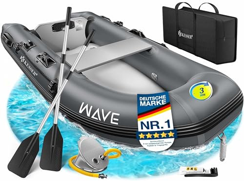 Kesser® Gommone Wave 230-320 cm Set 6 pezzi gonfiabile – Barca + panchina, pompa ad aria, pagaia, kit di riparazione, borsa, barca da pesca, barca a remi piccola e grande - Possibile combinazione con