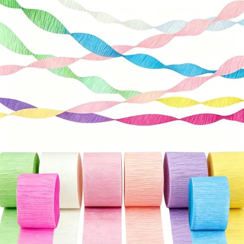 BUKCYUE 8 Rollen buntes Krepppapier, Kreppband Bunt Luftschlangen, Regenbogen Kreppband, Multicolor Papierr, Für Feiertage, Partys und Hochzeitsdekorationen, 4,5 cm x 25 m/Rolle