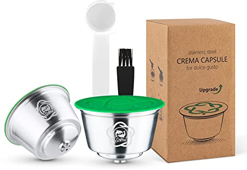 i Cafilas 2 x Reusable Coffee Filter Capsules, Refillable Coffee Capsules Compatible with Nescafe Dolce Gusto Machines with 1 Teaspoon and 1 Cleaning Brush Brown