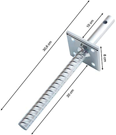 2 x PFOSTENTRÄGER MIT 8x8 CM PLATTE, DORN UND DOLLE - GESAMTLÄNGE 30,6 CM - STAHL VERZINKT