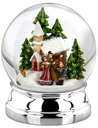 Schneekugel Weihnachtssänger Ø 10 cm - große Schüttelkugel aus Glas mit bunter Winterlandschaft & versilbertem Metallfuß - Christmas Traumkugel als Winter- & Weihnachtsdeko oder Geschenkidee
