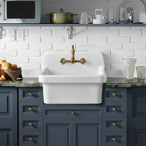 ELLAI 24 Inch White Ceramic Farm Style Wall Mount Utility Sink High Back Wall Mounted Laundry Tub 10 Gallon Farmhouse Sink Slop Sink for Laundry Room, Garage, Kitchen, Bathroom 24 x 19 x 16.5
