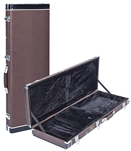 Fame EG-8 Elektrische Gitarre, Braun, Wetterfester Koffer, Polsterung, Zubehörfach, Abschließbare Metallschnalle, Robuster Tragegriff, Innenmaße 47x31x100x23 cm