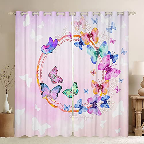 Farfalla Tende Colorate per Bambini Ragazze - Farfalle Rosa 3D per Camera Da Letto Soggiorno - Finestra Trattamenti Trendy W46*L54