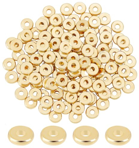 BENECREAT 150Pcs 6mm Flache Runde Messingperlen 18K Vergoldet Abstandsperlen Für Ohrringe Armbänder Halsketten Herstellung