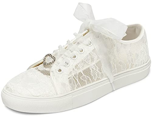 JIAJIA 8832 Hochzeitsschuhe Braut Turnschuhe Wohnungen Braut Tennisschuhe Spitze Turnschuhe Farbe Elfenbein,Größe 39 EU (5.5 UK)