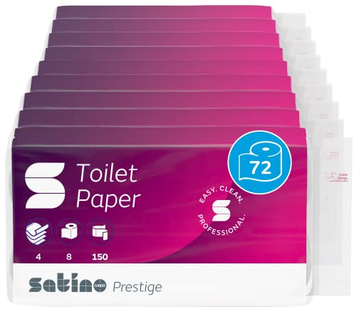 72 Rollen Toilettenpapier 4lagig – Satino - 150 Blatt – 9 Pack mit je 8 Rollen - super soft – weiß – Premium Klopapier 4 lagig aus Zellstoff – Satino Prestige WC Papier – für maximalen Komfort