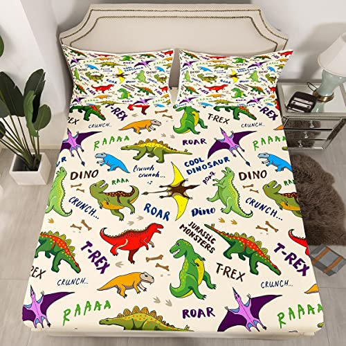 Set di lenzuola con dinosauro per bambini, set di biancheria da letto per ragazzi e ragazze T-Rex Roar lenzuola 1 lenzuolo con angoli e 1 federa per letto singolo