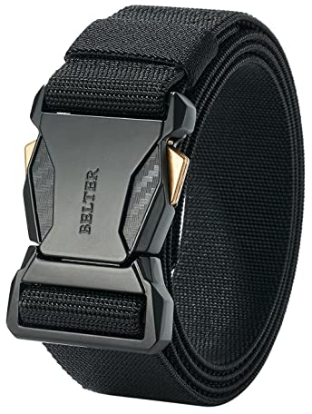 BELTER Taktischer Militär Gürtel Herren Elastisch Stretchgürtel Verstellbar mit Schnellverschluss (Schwarz, 145cm)