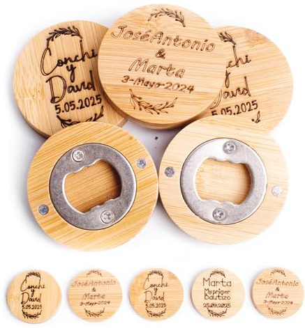 Olesea Abridor de madera con Imán PERSONALIZADOS. Abrebotellas, abridores para boda, comunión, bautizo, Abrebotellas de Bambú con ImánRegalo de Empresa o Eventos