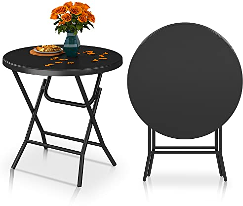 YITAHOME 2.6FT Piccolo Tavolo Pieghevole, Tavolino da Giardino Rotondo Resistente, Tavolo Laterale Pieghevole per Feste all'Aperto, Nero, 80 x 80 x 74cm