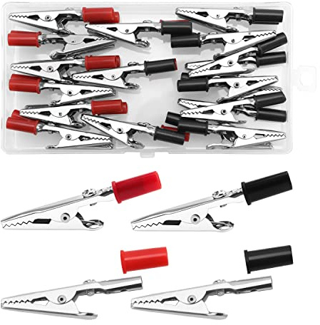VooGenzek 30 Piezas Estilos Pinzas de Cocodrilo, Pinzas de Prueba Eléctricas, para Pruebas Eléctricas de Laboratorio, Sonda de Prueba Metal Mango Plastico (Negro Rojo)