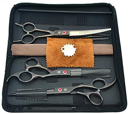 luckxuan Haarschneideschere 7 Zoll Hohe Qualität Haustier Pflegeschere Set Hunde, die dünn gekrümmte Schere-Welpen-Katzen-Klipper Friseurschere/Haarschere (Color : A)