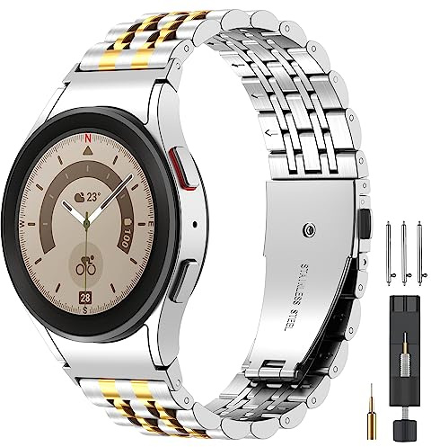 EZMVZKU Edelstahl Armband Kompatibel mit Samsung Galaxy Watch 7/6/5/4 40mm 44mm/4/6 Classic 42mm 46mm 43mm 47mm, 20mm keine Lücke Metall Uhrenarmbänder für Galaxy Watch 5 Pro