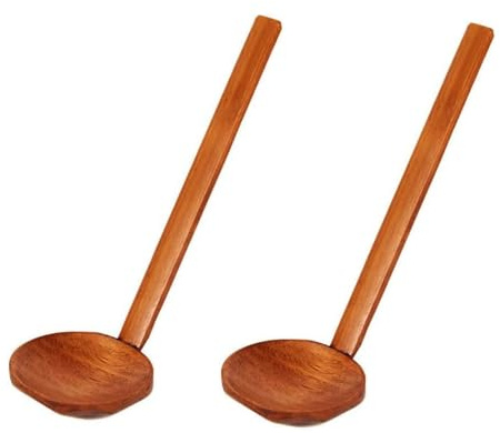 Vastsea 2 Stück Holz Suppenkelle, Schöpflöffel aus Holz mit Langem Griff, Küchen Große Schöpfkelle Löffel, Natürliche Holz Geschirr, Gelten Rühren Kochen, zum Mischen, Nudeln(Braun)