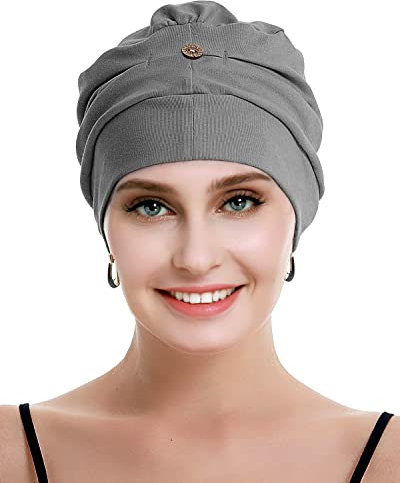 osvyo Baumwolle Chemo Kopfbedeckung für Damen Krebs Haarausfall Hut - Baumwolle Leichte Kopfbedeckung Versiegelte Verpackung DUNKEL GRAU