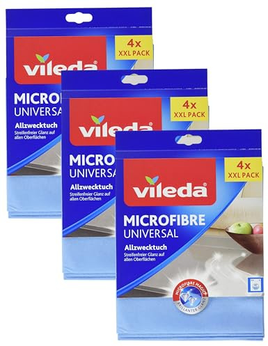Vileda Allzwecktuch Universal, zu 100% aus Mikrofasern, streifenfreier Glanz, für empfindliche Oberflächen, 38 x 36 cm, 12er Pack