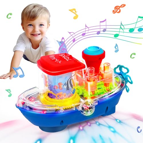 SWTOIPIG Babyspielzeug, transparentes Schiffsspielzeug mit Licht und Musik, elektrisches mechanisches Zahnradspielzeug für Jungen, Mädchen, Kleinkinder, Geschenke