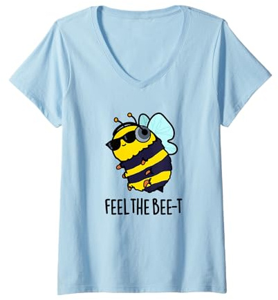 Damen Feel The Bee-t Lustiges Bienen-Wortspiel T-Shirt mit V-Ausschnitt