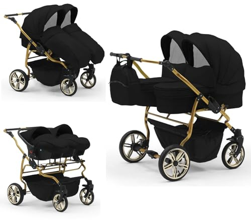 Zwillingskinderwagen 4 in 1 Duet Lux Goldedition inkl. Autositze - 13 Teile - in 20 Farben