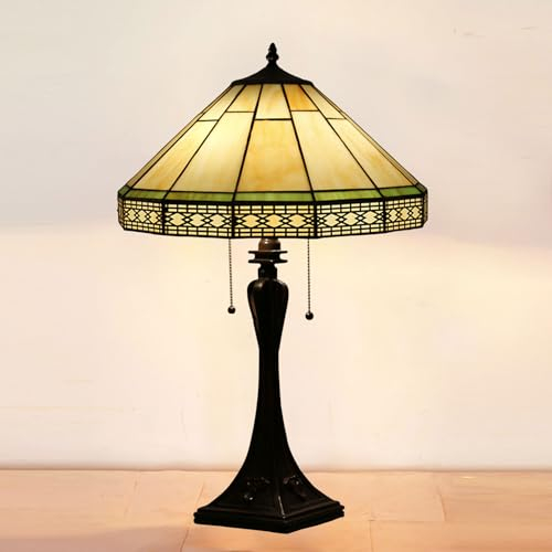 BOTOWI Tiffany Stil Tischlampe Mission Stil Tiffany Lampe 2-Licht 16 Zoll breite gelbe Buntglas Schreibtischlampe Dekor für Schlafzimmer Wohnzimmer Arbeitszimmer Arbeitszimmer Home Office