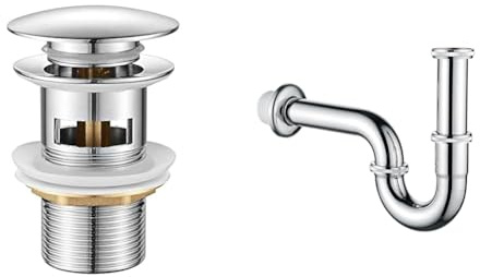 Ibergrif M20502, Universal Ablaufgarnitur POP UP- Anti-Blocking & M20506 Universal Siphon für Waschbecken Waschtisch, Verstellbarer AbflusAsrohr, Edelstahl, Verchromt Silber