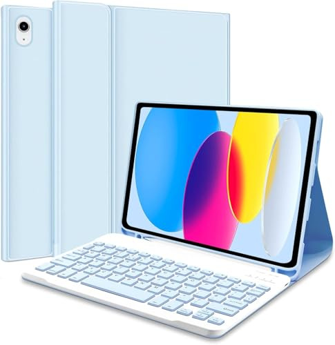 for iPad 11th/10th Generation Case with Keyboard 11/10.9 2025 A16 2022 | with Pencil Holder, Magnetic Detachable Wireless Bluetooth Folio Stand Rechargeable Keyboard Cover (Blue)