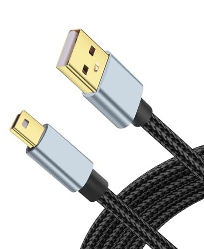 JSADZKJ Mini Câble de données USB A 2.0 vers USB Mini B nylon tressé câble de charge, compatible avec lecteurs MP3, appareils photo, récepteur GPS, microphone, 10Ft/3M