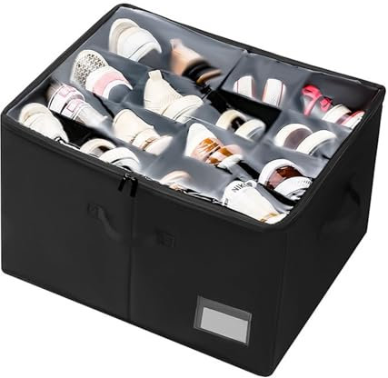 ZCHI Schuhorganizer für 16 Paare | Starker Schuhschrank mit Transparentem Deckel & Verstellbaren Fächern | Platzsparende Aufbewahrungsbox mit 4mm Hartboden, Griffen & Feuchtigkeitsschutz | schwarz