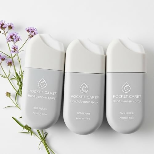 POCKET CARE Hand Moisturizing Cleanser Spray, Verbena Aroma – Travel Size 0.50 fl oz (3 Pack) | Gentle Natural Hand Care for Kids & Family, Skin-Friendly Formula