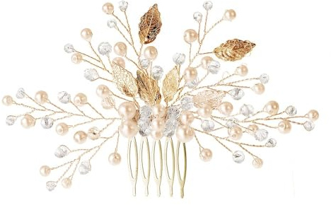 QKEPCY Accesorios para el Cabello Novia Peinetas para el Pelo Bodas Peine con Hoja Pinzas pelo Mujer Boda Peines Perlas Cristales Diamante Peinetas Laterales Boho Horquillas Boda Schmuck Set