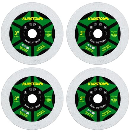 KURSTOL Diamond Glass Saw Blade - 4pcs 75mm Cutting Disc for Glass, Jade, Crystal, Wine Bottle, Ceramic Tile with 10mm Bore for Mini Angle Grinder