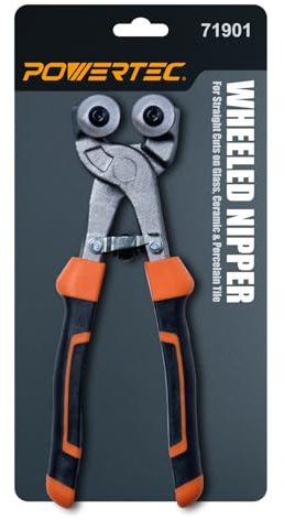 POWERTEC Wheeled Tile Nippers for Glass, Ceramic, Porcelain, and Mosaic - Ergonomic Soft Grip, Heavy Duty 22mm Tungsten Carbide Scoring Wheels Cuts and Trim Tile Up to 1/4” (71901) 1 Pack