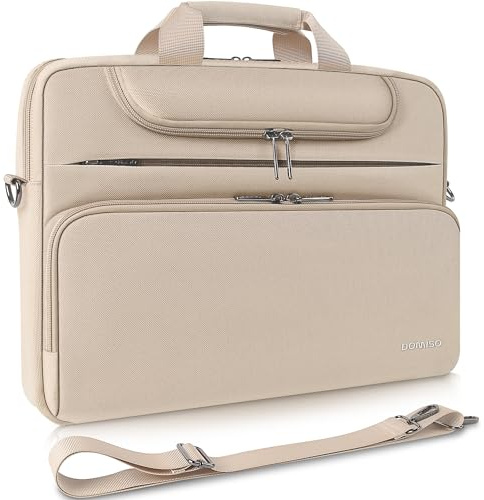 DOMISO Sacoche Ordinateur 17 Pouces Résistant à l'Eau Pochette PC Portable Sac à Bandoulière Homme Femme Business pour 17-17.3 Notebook/Dell/Lenovo/Acer/HP/MSI/ASUS, Beige