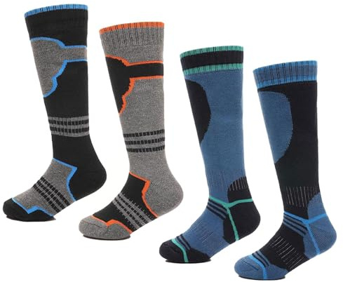 A2Z 4 barn Premium pojkar termiska skidstrumpor för vinter utomhusaktiviteter - Socks AZ8611 Grey/Blue 4 Pack 11-14