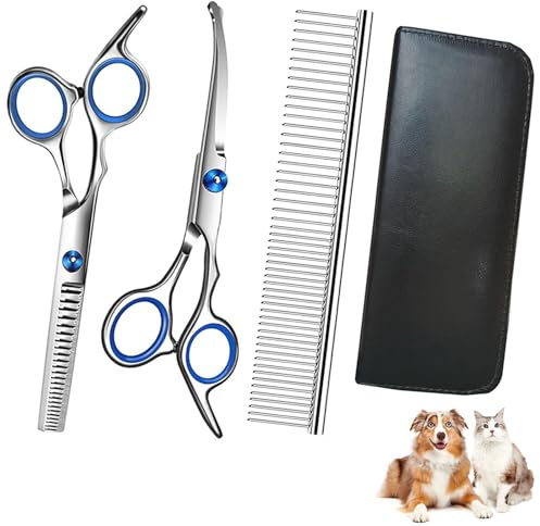 XoeLLe Tijeras de peluquería acero inoxidable, 2 unidades, puntas redondas, 1 peine, para perros y gatos