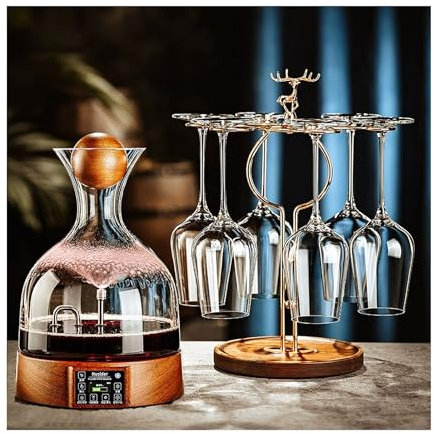 Decanter Veloce Elettrico Intelligente, Decanter di Vino 2000 ml, Corpo da Vino circolante a 360 °, aeratore di Vino Elettrico Ricaricabile, con 6 Tazze di Vino a Grande capacità