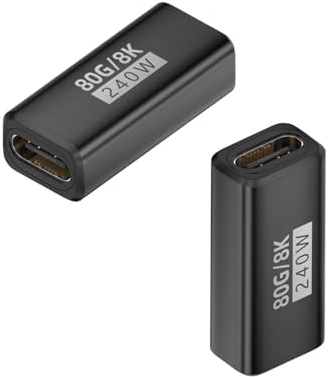 QIANRENON Lot de 2 adaptateurs USB 4 2.0 type C - Charge rapide - 80 Gbps - USB C femelle vers femelle - Connecteur entièrement fonctionnel - Coupleur PD240W 8K @ 60 Hz - Boîtier Al - Pour Thunderbolt