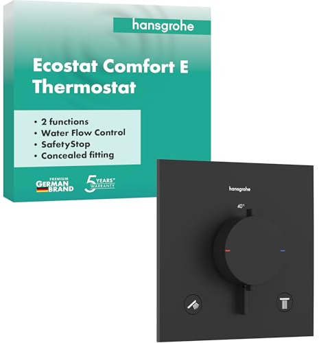 hansgrohe Ecostat Comfort E - Duschthermostat Unterputz, Duscharmatur mit Sicherheitssperre (SafetyStop) bei 40° C, Thermostat für die Dusche, Mischbatterie für 2 Verbraucher, Mattschwarz, 33711670