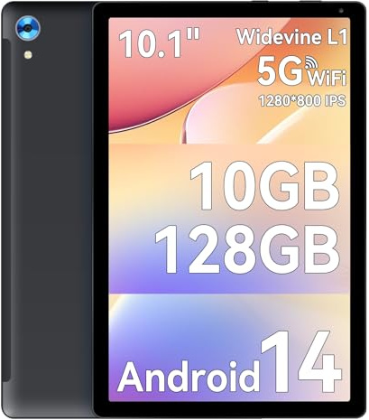 ryesug Tablet,10.1 Inch Android Tablet with Octa-core Processor 10GB RAM 128GB ROM, 1280 * 800 HD IPS Touchscreen, 5000 mAh, Wi-Fi 6, BT 5.0, Dual Camera, Tablets 2025(Black)