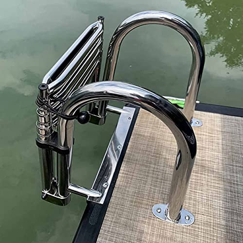 Pontoon Ladder, Premium Stainless Steel Folding 4-Step Dock Boat Ladder for Swim Pool, Marine - Space-Saving and Durable Design