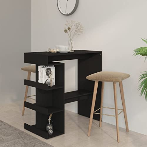 Teenpull Bartisch mit Regal, Schwarz, 100x50x101,5 cm, Holzwerkstoff, Stehtisch für Küche, Esszimmer, kompaktes Design, hohe Stabilität