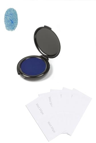 Blue Fingerprint Ink Pad Portable Thumbprint Ink Pad with Cleaning Wipes, Quick-Drying Security ID Finger Print Kit for Office Contracts, Bank Transactions, School Records & Official Documentation