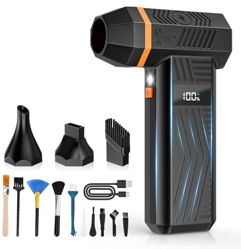 GLAM Soffiatore d'Aria Elettrico con Display LED e Luce, 4 Velocità 150000RPM Aria Compressa Elettrico per PC, Divano, Tastiera, Auto