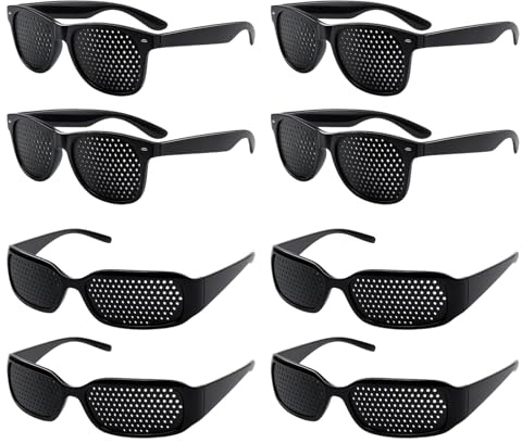 8Pcs Pinhole Glasses, Pin Hole Glasses for Eye Relaxation, Reduce Digital Eye Strain, Ideal for Office Workers and Students, Includes 4 Black Frame and 4 Sports Style Pinhole Glasses