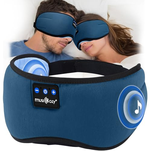 MUSICOZY Breathable Sleep Mask Headphones, 100% Blackout for Side Sleepers | Sleep Headphones with Ultra-thin Speakers Bluetooth 5.4, 16-hour playtime, comfort for hot sleepers and pressure-free sleep