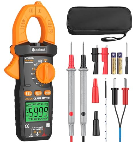 Neoteck Pince Ampèremétrique AC/DC 800A TRMS 6000 Counts – Multimètre Numérique Auto-Range avec NCV, Mesure Résistance Capacité Fréquence Température – Outil Pro pour Électricien & Diagnostic Circuit