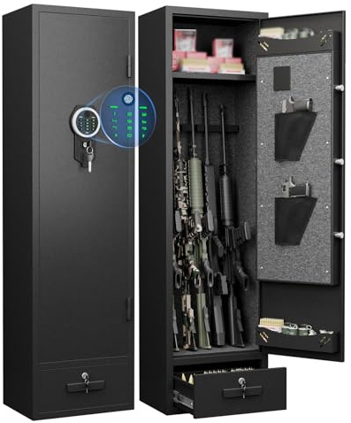 Cassaforte Fuciliera Interamente in Acciaio Impronta Digitale Codice di Accesso Armadio di Sicurezza per Armi con Cassetti 4 Metodi di Sblocco per Armi da Fuoco e Oggetti di Valore