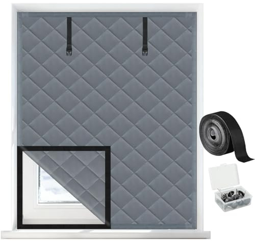 Isolierte Fensterabdeckung Thermo Vorhang Winddicht Staubdicht für Büro Wohnzimmer Heimbüro Garage Wärmeschutz Fensterfolie Isolierfolie Fenster Winter Selbstklebend(W160x160cm)